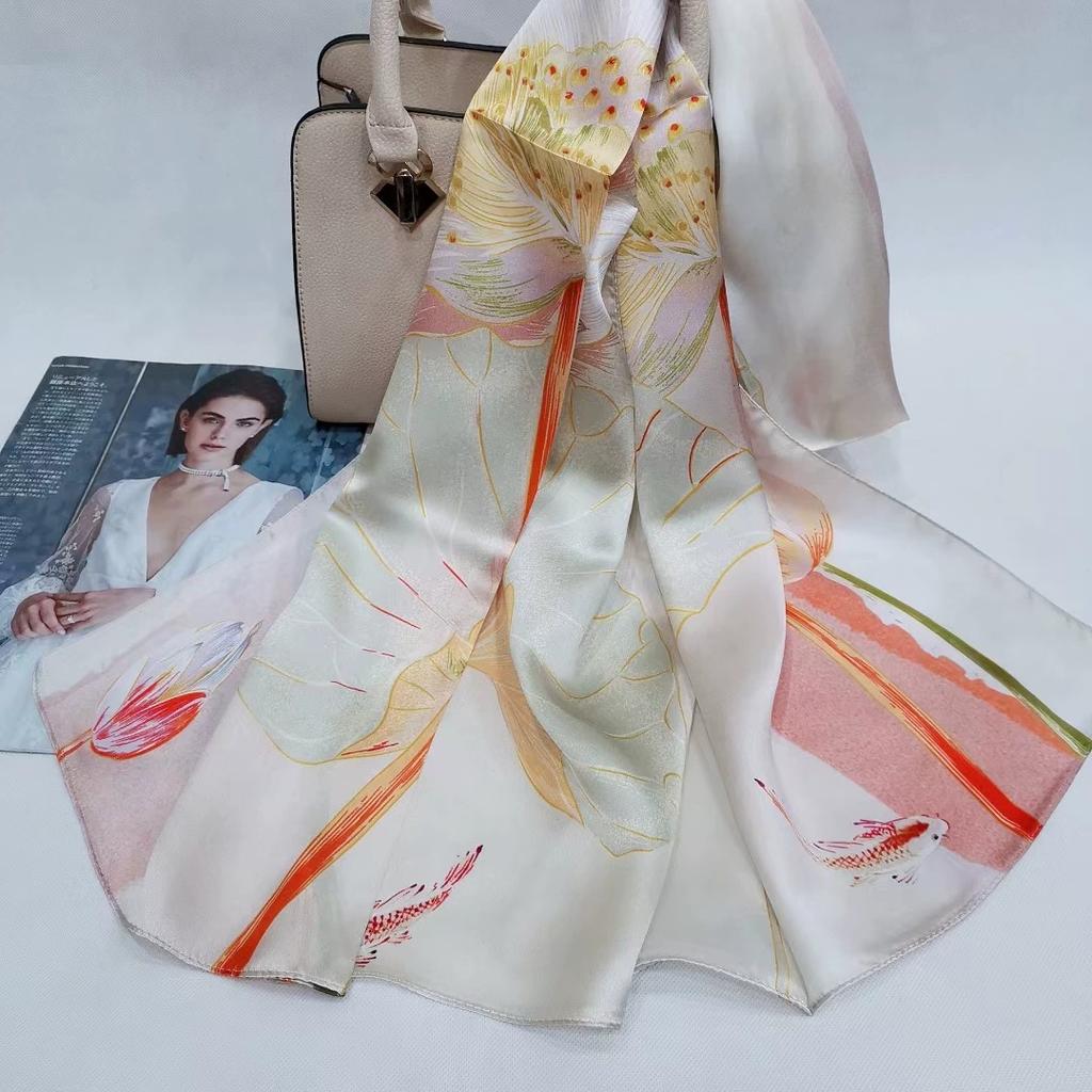 Hochwertiger 100% Seiden Schal Tuch Hijab Wickeltuch Damen Blumig Frühling Sommer Strand Seiden Schals