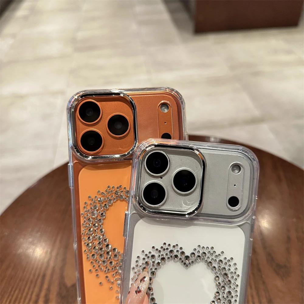For iPhone 17 Pro Max Luxury Diamond Phone Case Women Girl's Love Heart Cover For iPhone 16 15 14 13 Pro Max Plus Clear Cover