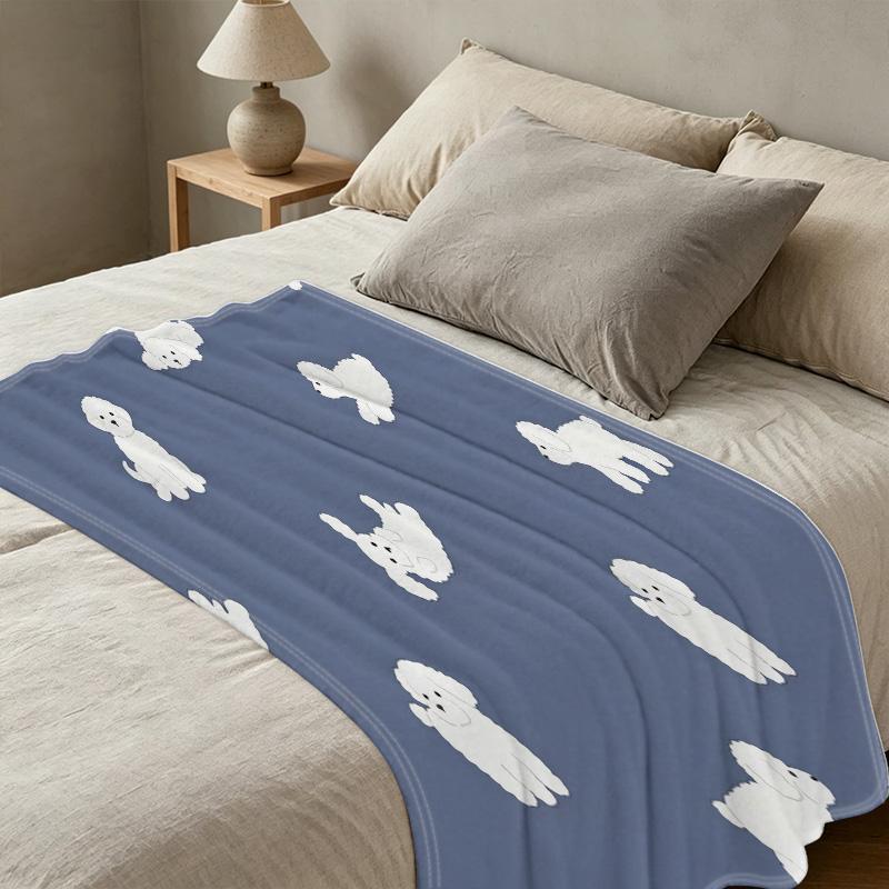 Thick Flannel Throw Blanket with Cute Poodle Design – Soft, Warm Single Blanket for Home & Guest Room, Ideal for Halloween & Christmas