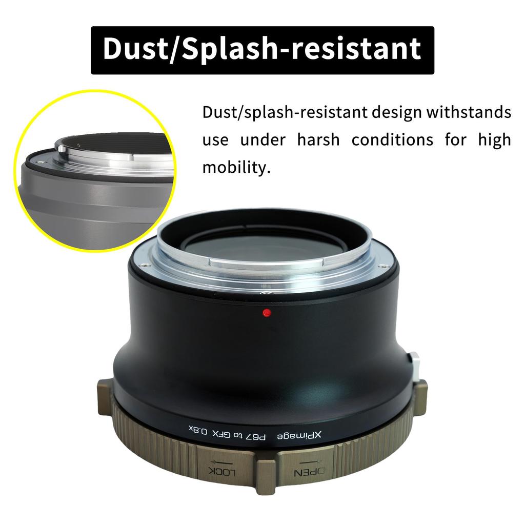 XPIMAGE Optical Focal Length Booster Adapter converts Pentax 67 lenses to Fujifilm GFX cameras 0.8x Reducer/Speed