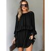 Womens Loose Ruffled Long Sleeve A Line Dress Casual