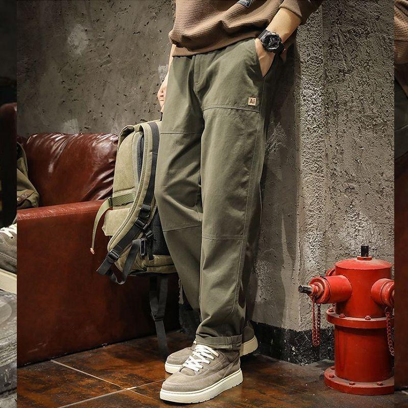 Amerikansk Stil Trend Nye Vår Hverdagsbukser Herre Ensfarget Lommer Merke Mote Minimalistisk Safari Stil Løse Vide Bukser med Høyt Liv