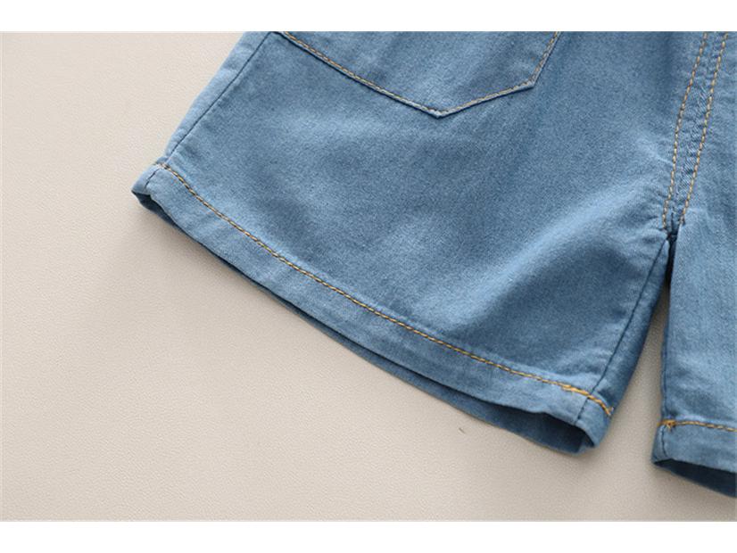 2025 Boys' Korean Style Denim Bear Short Sleeve Two-Piece Summer Set