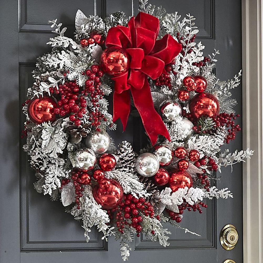 Christmas Vine Hanging Garland Decorative Flocked Wreath for Front Door