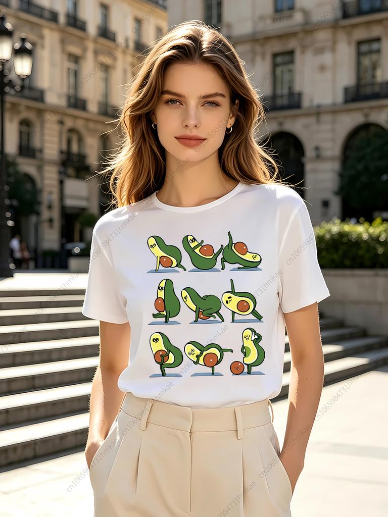 1Pcs Funny Cartoon Avocado Women T Shirts for Girls Funny Printing Short Tshirts for Woman T-shirts Lady Tops