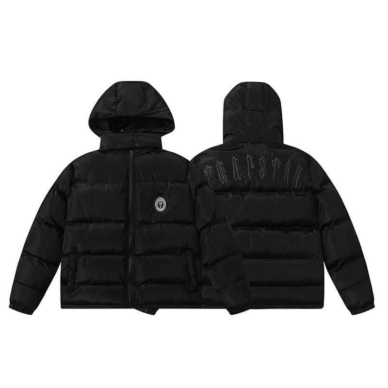 Chaqueta cálida de plumón con cremallera bordada con letras y etiqueta pequeña y cuello alto retro para parejas