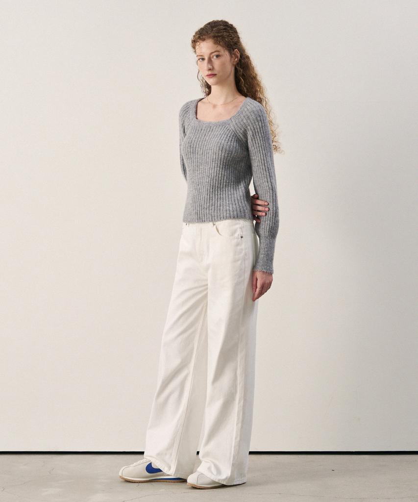 Deuloupisumeon Alpaca Volume Sleeve Square Ribbed Knit [D.Grey]