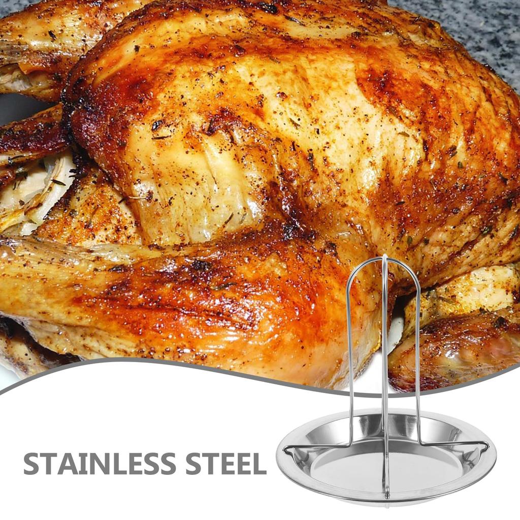Outdoor Camping Chicken Roaster Rack Thickened Carbon Steel BBQ Grill Stand Non Stick Roast Chicken Holder Pan