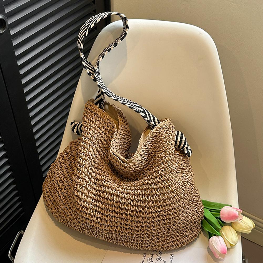 

Женская винтажная сумка-хобо с широким геометрическим ремешком, ретро сумка на плечо, соломенная сумка-тоут большой вместимости, женская летняя повседневная сумка хаки