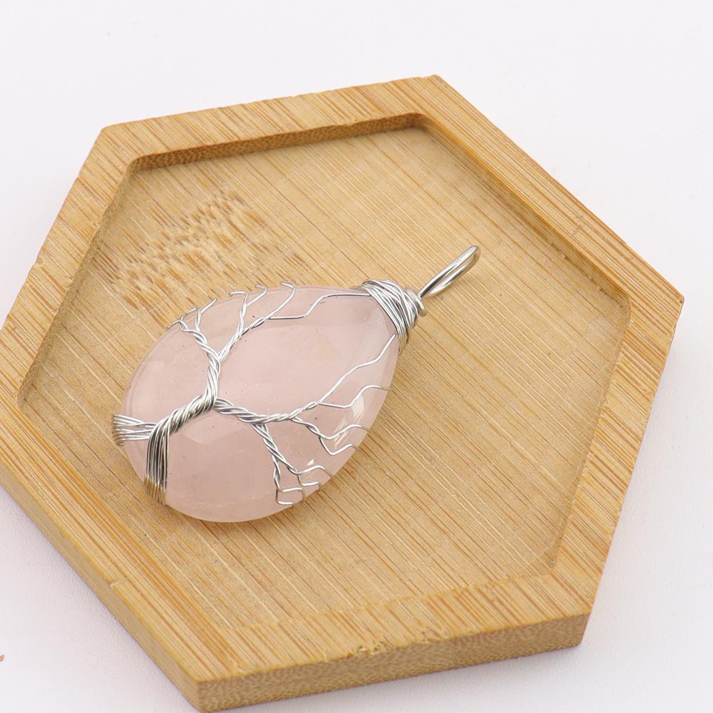 Natural Stone Agate Water Drop Tree of Life Pendant Necklace