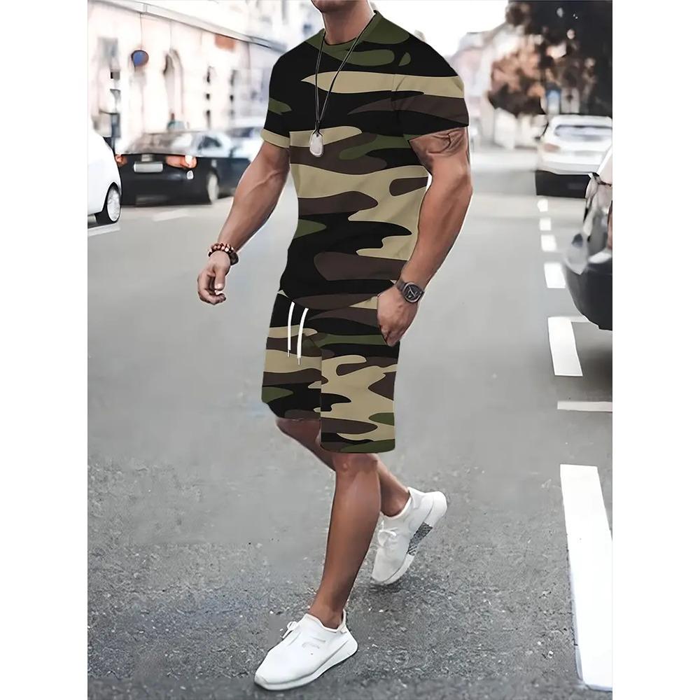 Summer Outdoor Street Fashion Men's T-shirts Everyday Casual Men's Athletic Shorts T-shirts And Shorts Men's Sets