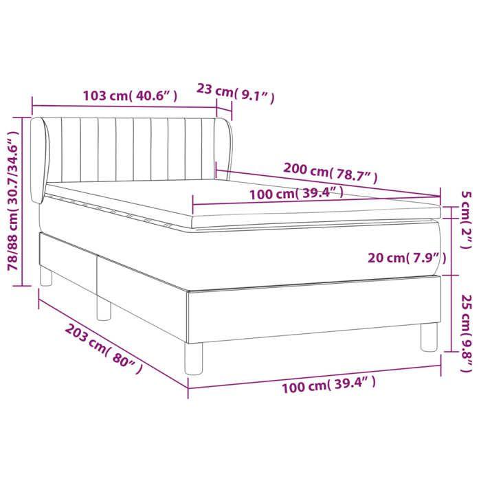 VidaXL Lit à sommier tapissier avec matelas Gris foncé 100x200 cm - Modèle 3127596