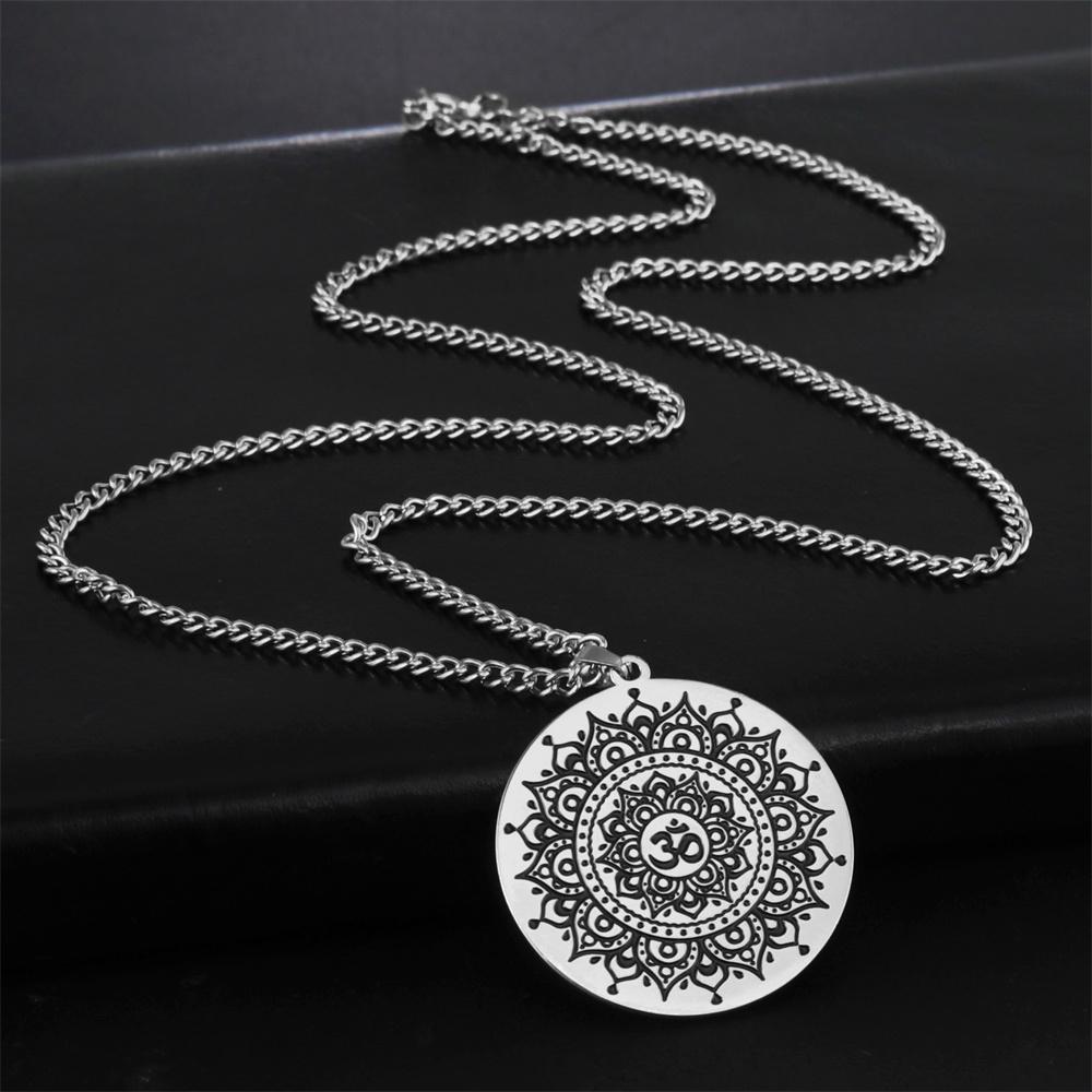  Buddhist Lotus Flower Om Symbol Pendant Necklace Mandala Hindu Yoga Inspirational Meditation Necklaces Religious Jewelry