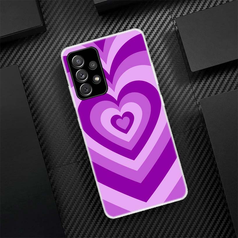 Fashion Purple Heart Swirl Circle Phone Case For Samsung Galaxy A55 A54 A52 A53 A15 A14 A12 A13 A25 A24 A22 A23 A35 A34 A32 A33 Samsung A52