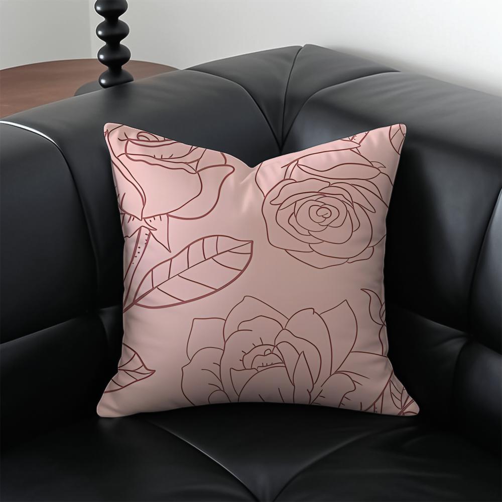 Elegant Pink Rose Art Cushion Cover Pillow Case Antidustmite Invisible Zipper Silky Plush Cushion