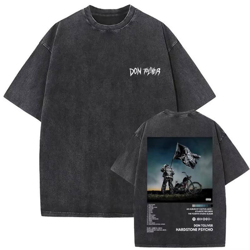 Washed Vintage Rapper Don Toliver Hardstone Psycho Album Print T Shirts Unisex Women Fashion Hip Hop Oversized Tshirts Streetwear