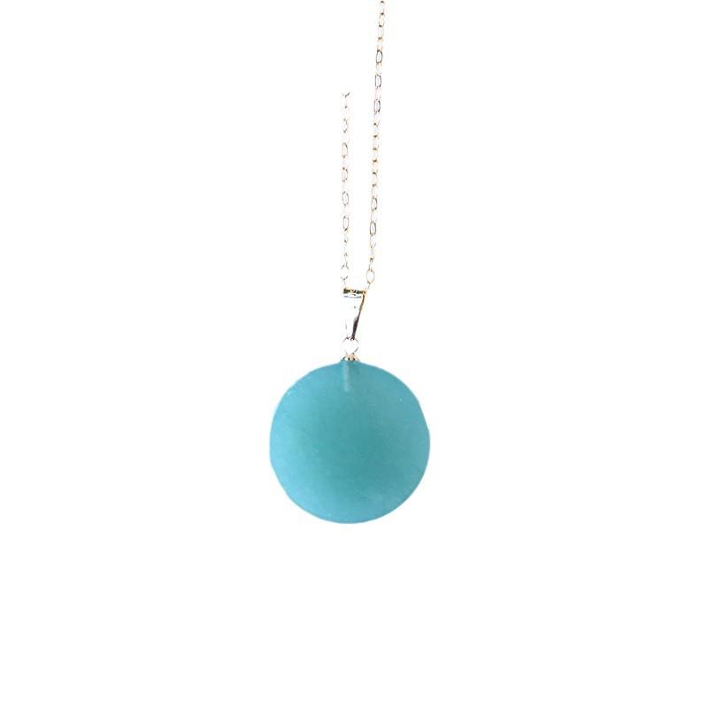 Ice-Clear 18K Gold Clasp Natural Blue Water Jade Pendant Necklace
