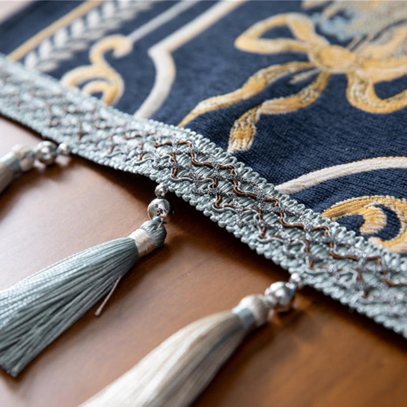 Nordischer Polyester Tischläufer Rechteck Stickerei Blume Staubdicht Quaste Schreibtischdecke Dekor