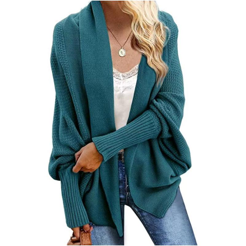 Women's Knitted Shawl Sweater Bat Sleeve Large Size Knitted Cardigan Sweater Coat