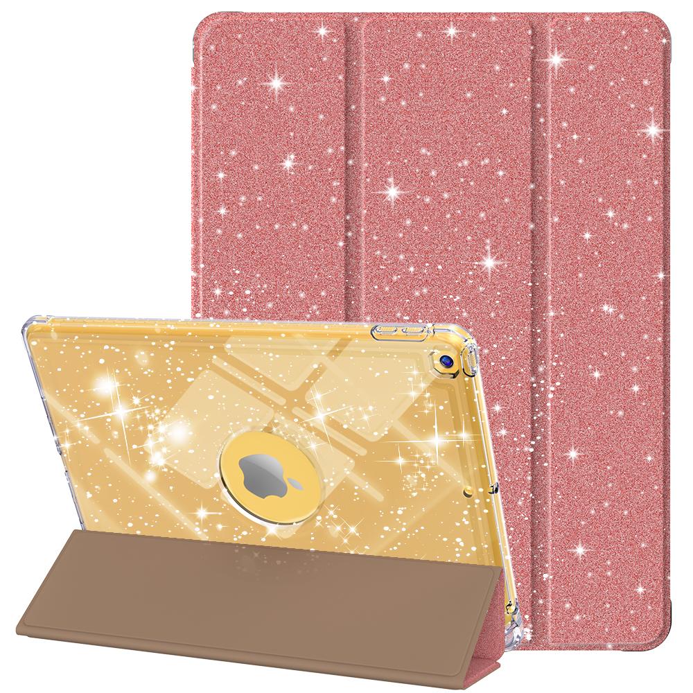 

For iPad 10.2 (2021)/(2019)/(2020) Case with Pencil Slot Tri-Fold Stand Glitter Protective Tablet Cover Rose Gold