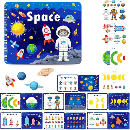 Preschool Montessori Toys for Toddlers, Space Busy Book Learning Toys for Kids Toddlers Preschool Learning Activities, Autism Sensory Educational