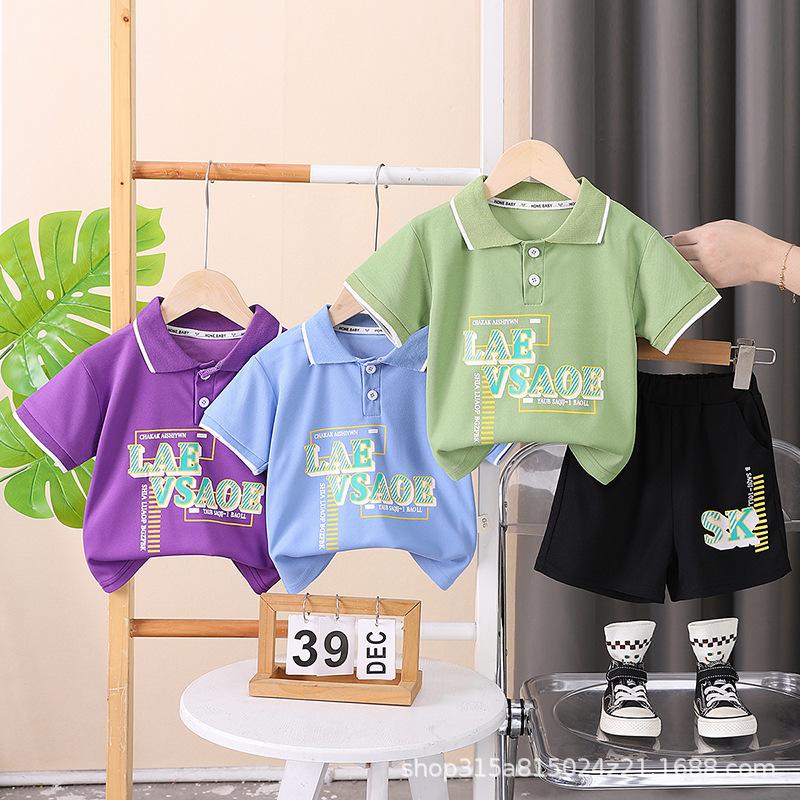 Polo per Bambini con Fantasia a Lettere Outfit Sportivo - Set Casual Estivo a 2 Pezzi per Ragazzi