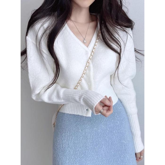 2024 Women's Slim Blue Knitted Cardigan: Lazy Autumn/Winter Style