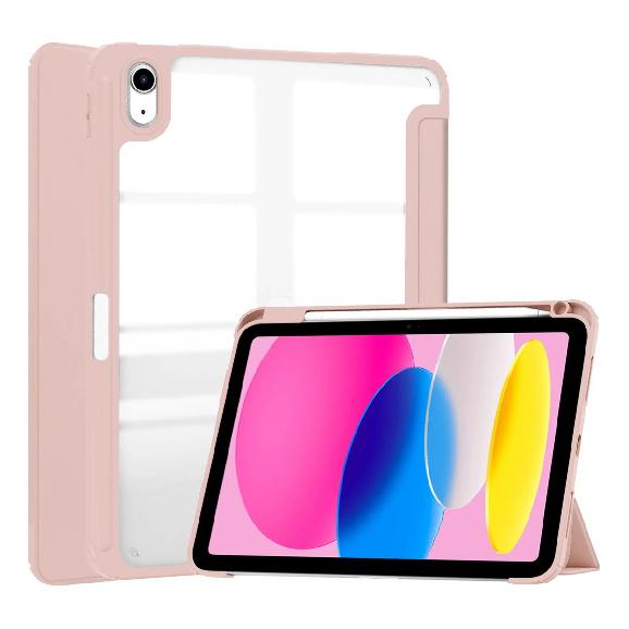 Stoßfeste durchsichtige Hülle für iPad 11. A16 2025, Klare Hybrid-PC-Rückseite + TPU-Stoßfänger mit integriertem Stifthalter, Dreifach faltbare Ständerabdeckung