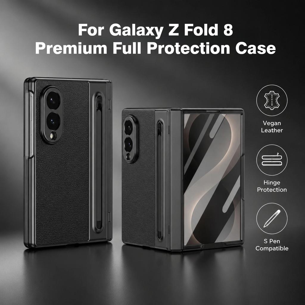 For Samsung Galaxy Z Fold 8 Ultra 7 6 5 4 3 360° Folding Flap Leather Pen Groove Tempered Glass Film Drop Resistant Phone Case