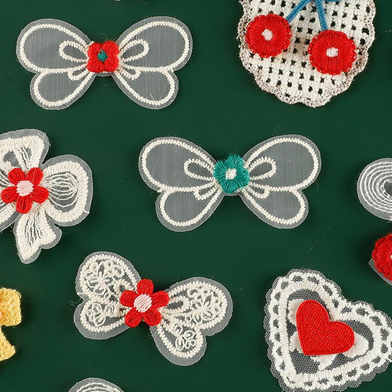 Original Embroidery Label Hair Accessories Accessories Cherry Lace Embroidery Sticker Diy Patch Clothing Accessories Cloth Label Cloth Sticker