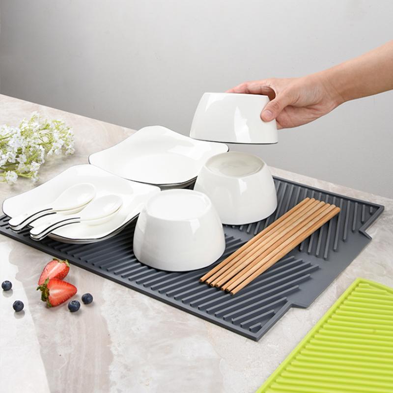 Kitchen Silicone Drain Pad Storage Dish Cup Drying Mat Drainer Tray Non-Slip Pans For Tableware Anti-Scald Potholder Placemat