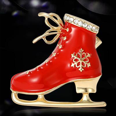 Christmas Classic Enamel Shoe Brooches for Women Unisex Rhinestone Decoration Pin Event Party New Year Gifts Jewelry Accessories