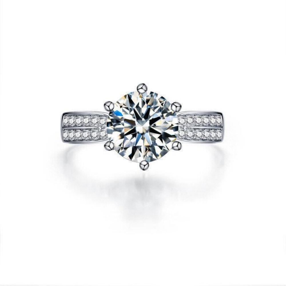Copper Ring Claw Inlaid Imitation Moissanite Diamond Women'S Elegant Simple Luxury Jewelry Ring Accessories