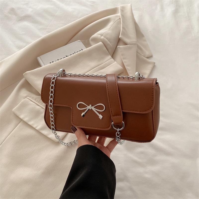 

Premium new bag simple bow 2025 summer fashion versatile commuter chain portable messenger shoulder bag коричневый
