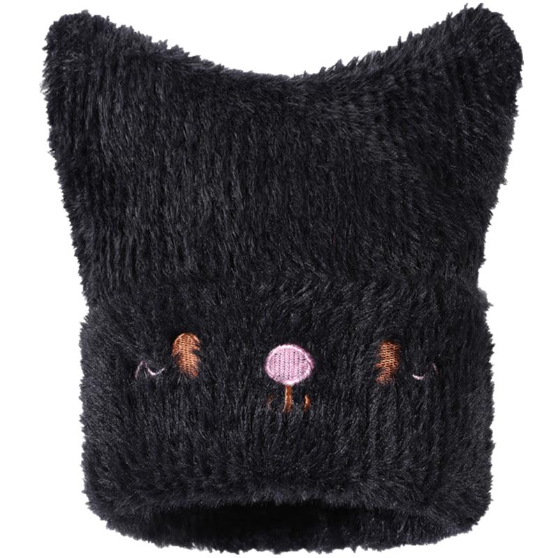 

Новая милая шапка-бини с кошачьими ушками из искусственного меха, зимние шапки для женщин, модная уличная щегольская вязаная шапка, теплая шапка для девочки, подарки 54cm-58cm чёрный