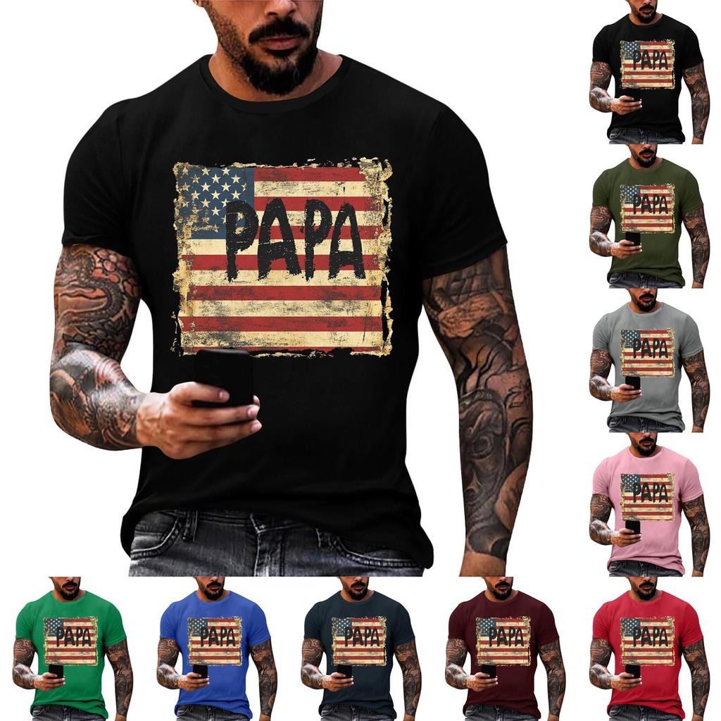 Men's Loose Fit Short Sleeve T-Shirt with Patriotic Flag Print Casual Summer Daily Wear Comfortable Lightweight Top