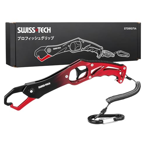 

SWISS+TECH Fish Grip, Fish Catcher, Rust-Resistant Aluminum Alloy Fishing Grip, 20kg Weight Capacity, Lightweight and Compact, Includes Rope and Carab