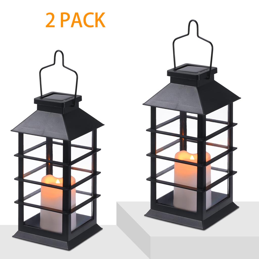 2pcs Solar Lantern Lights with LEDs Flameless Candle Outdoor Garden Hanging Lanterns Decorative For Table Backyard Party