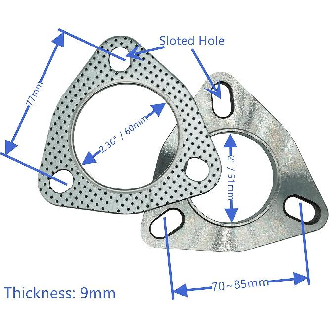 2 Inch 3-Bolt Exhaust Flange Connection Kit, Flange And Gasket For Exhaust Turbo Downpipe Catback Headers Stainless Steel 51Mm