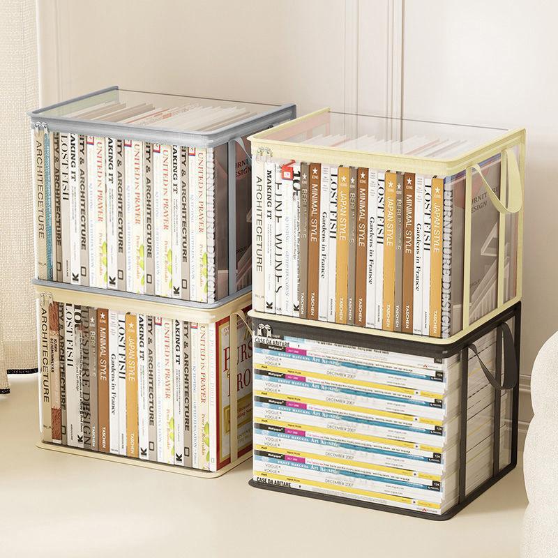 Clear Transparent Storage Box With Dustproof Lid And Portable Handles For Organizing Books Magazines Home Office Study