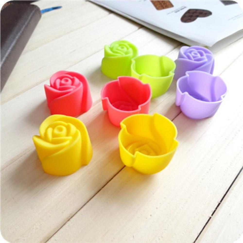 8pcs Maker Muffin Chocolate Cookie Cup Cake Mold Rose Flower Silicone Baking Mould
