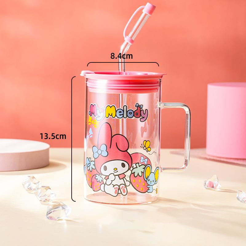 Pour Sanrio Tasse à Café en Verre avec Paille pour Dessin Animé Cinnamoroll& Kuromi Impression Maison Tasse à Eau avec Paille et Échelle Tasse à Jus Lait