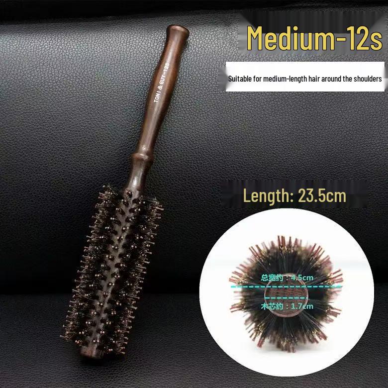 Wooden Boar Bristle Round Barrel Comb for Men & Women's Hair Styling