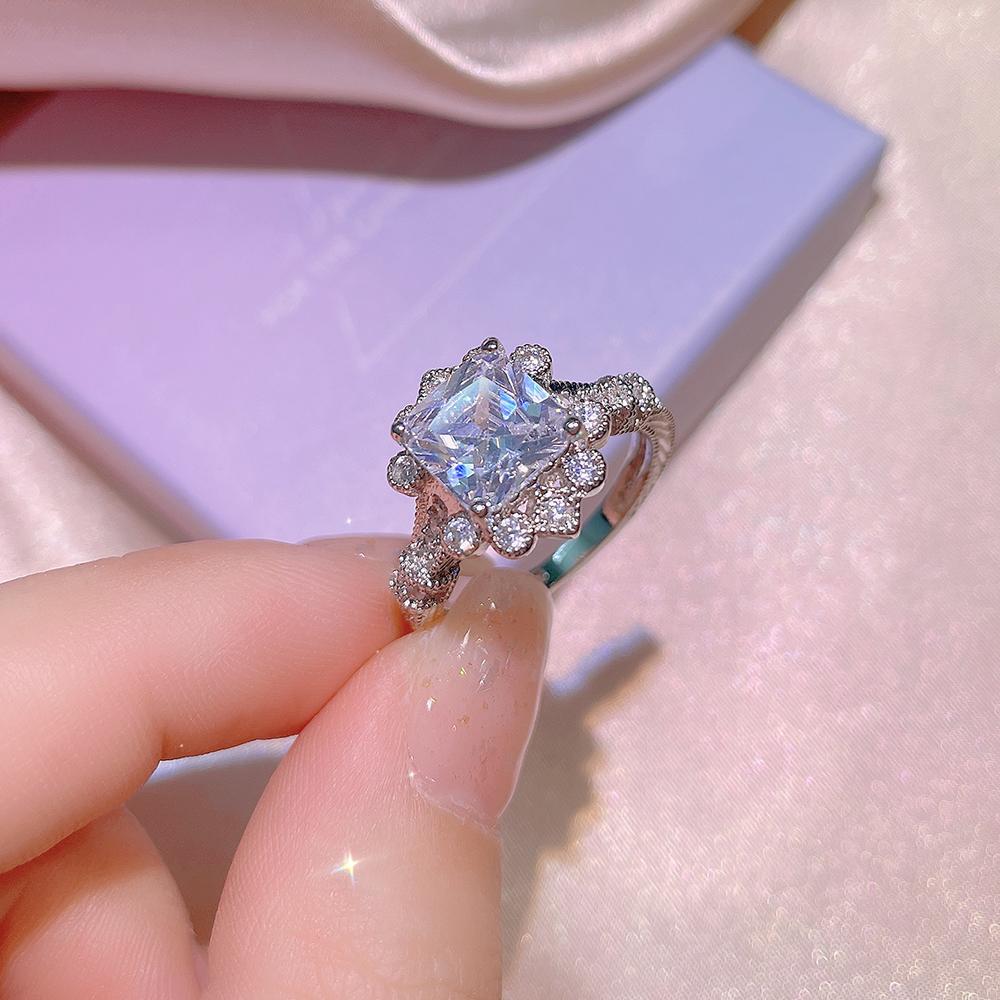 Exquisiter Damen Zirkon Ring Glänzender AAAA Zirkon Geometrischer Ring Silber Damen Party Schmuck Hochzeit Brautschmuck Ring