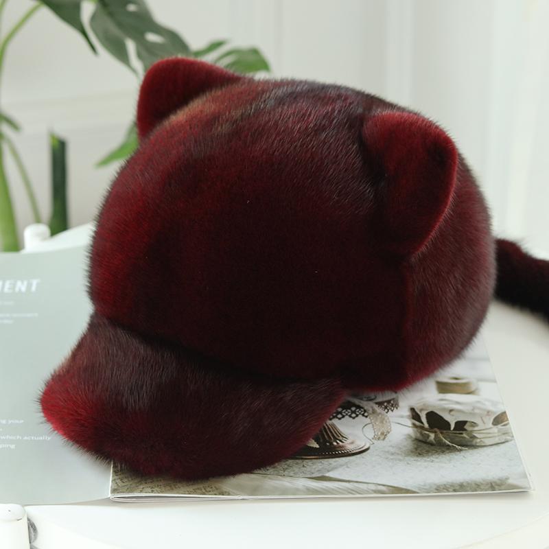 Lightweight Cute Fluffy Baseball Caps High Quality Baseball Fur Caps Mink with cat Ear