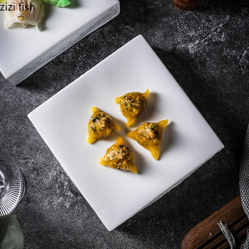 Creative Square Ceramic Dinner Dishes Steak Plates Household Relief Pattern Tableware Dessert Dish Hotel Restaurant Pasta Plates