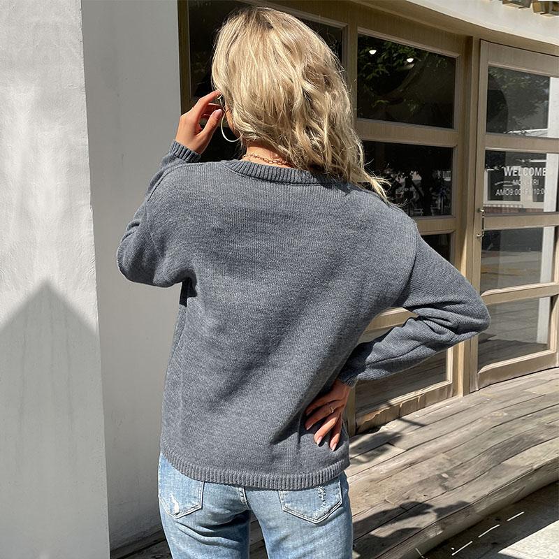 YYFS Women's Fashion Casual Solid Color Print Autumn Winter Long Sleeve O-Neck Pullovers & Long Sleeves