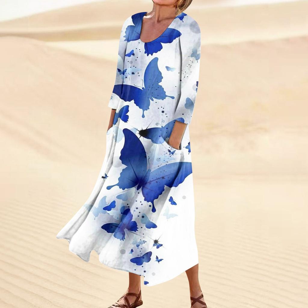 Robe pour femmes printemps Boho décontracté mode manches 3/4 robe pour vacances grande taille