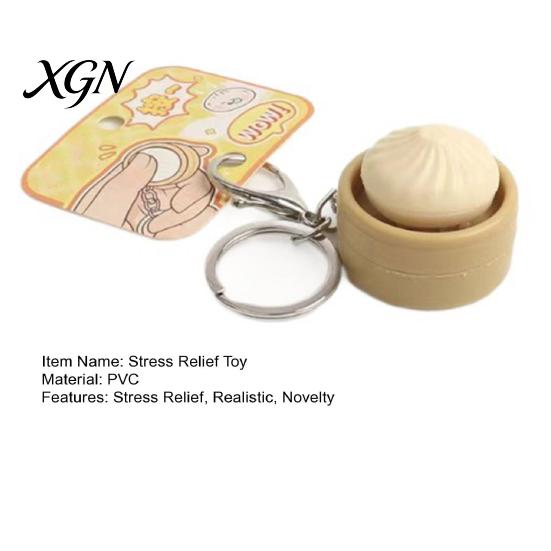 Decompress Keychain Steamed Bun Squeeze Toy with Sound Cute PVC Fidget Simulated for Stress Relief Portable Decompression Gadget Kids Adults