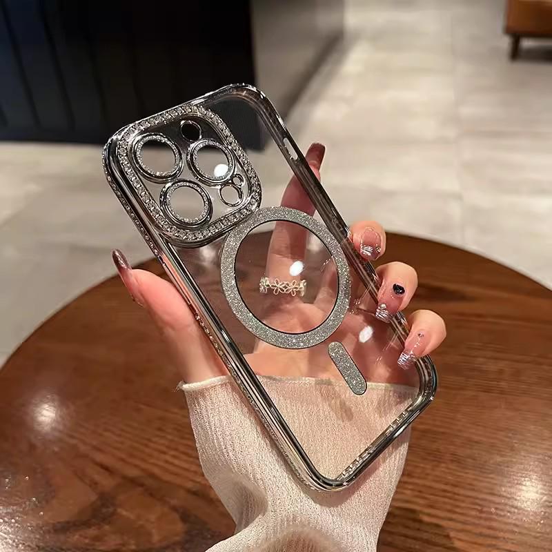 Rhinestone Glitter Magnetic Phone Case for iPhone 17 Pro Max, Apple 16-14 Compatible, Electroplated & Drop-Proof Design